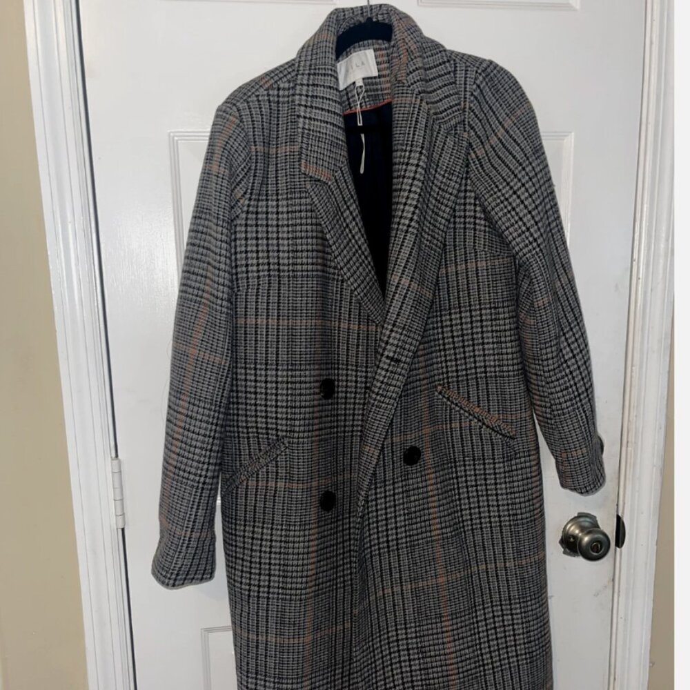 Vila Clothes Women's buttoned down herringbone houndstooth brown coat US M